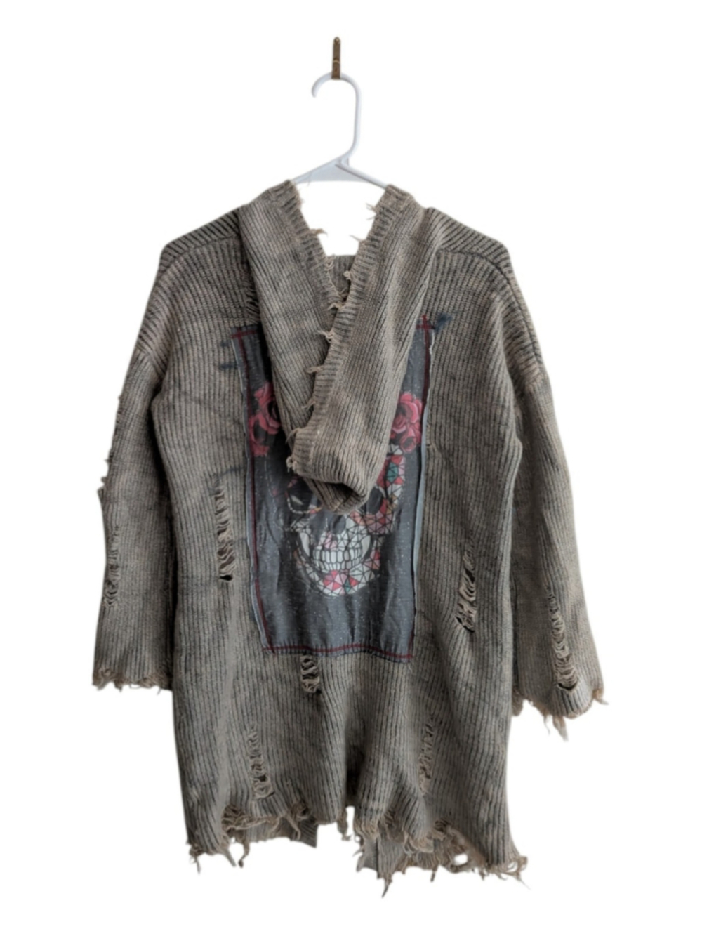 The Nu Vintage Distressed Hooded Cardigan M Skull Roses Y2K Grunge Made USA - Picture 4 of 7